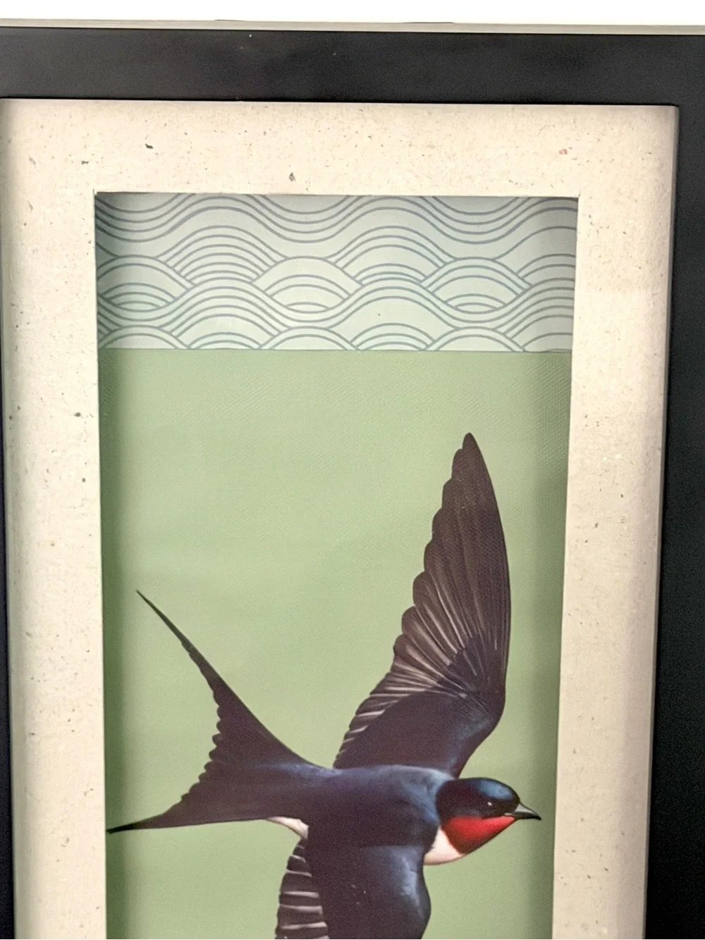 Vintage Swallow Bird Canvas Art Print Shadowbox Black Framed Wall Art 8x18” Boho